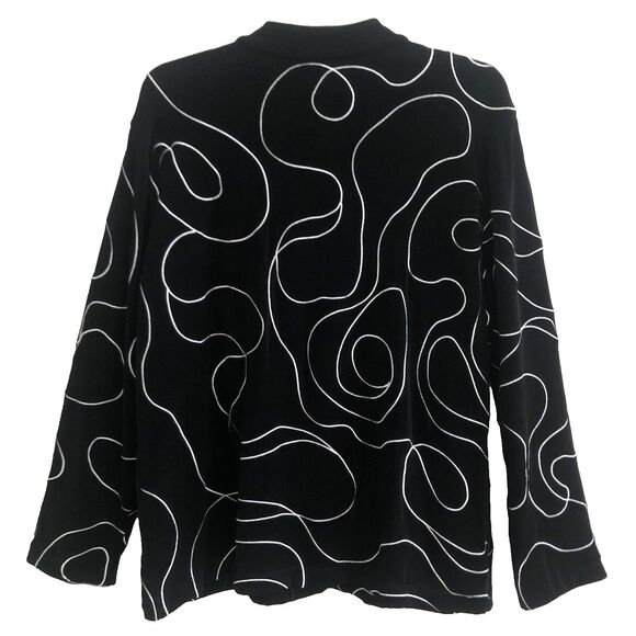 Chicos Travelers Jacket Womens Sz 3 XL Button Front Black White Embroidery Art - Picture 8 of 14